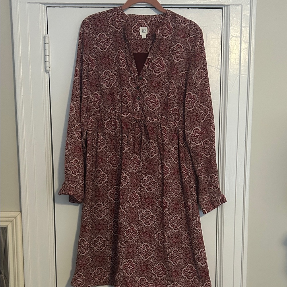 GAP Maternity Burgundy Patterned Long Sleeve Dress